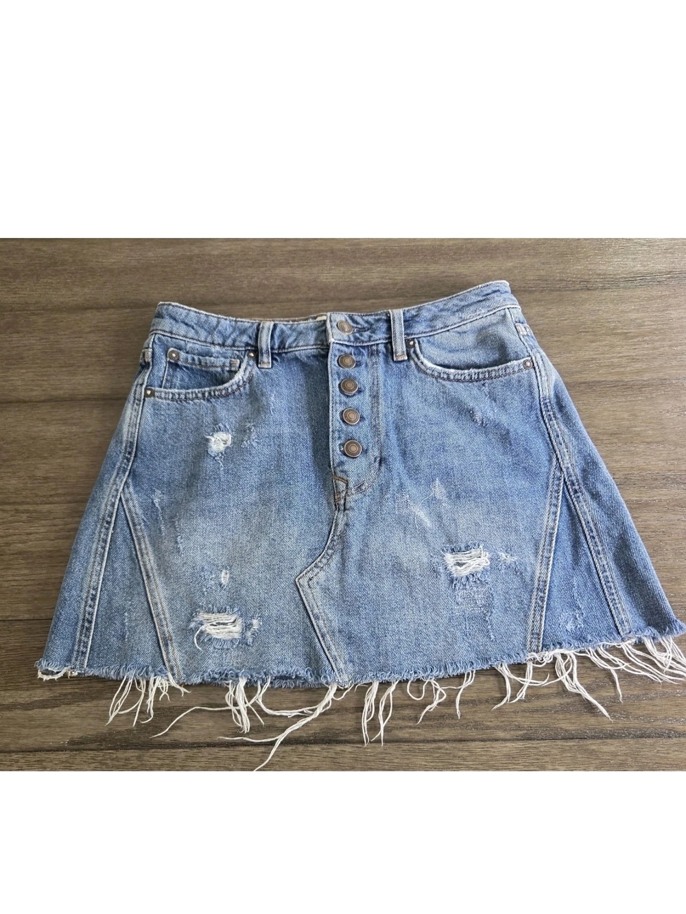 We the Free People Womens Mini Jean Skirt Size 28 Distressed Button Fly Cut-Off